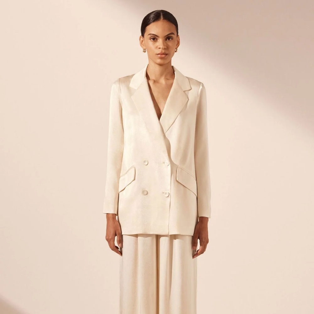 Shona Joy La Lune Double-Breasted Blazer in Cream